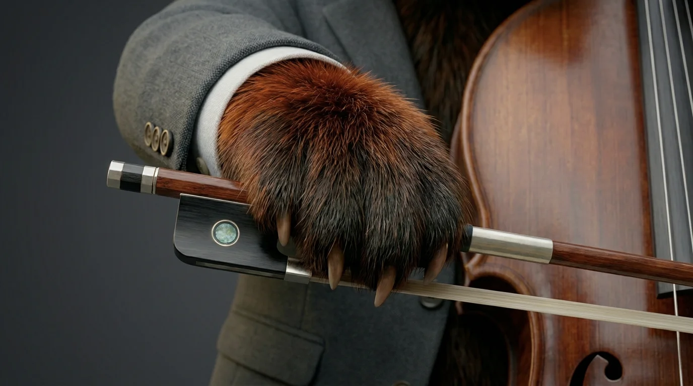 Close-up of correct finger placement on a cello bow frog